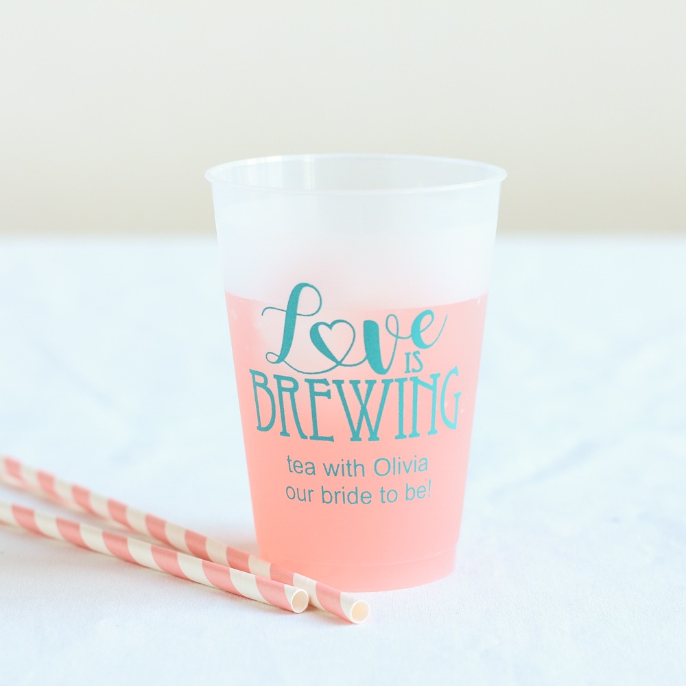 Personalized Love is Brewing Frosted Plastic Cups