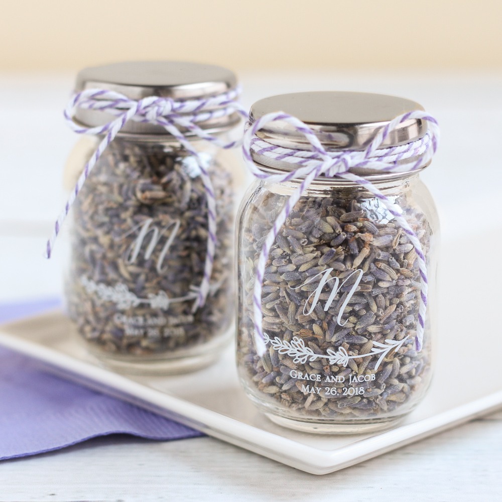 Personalized Lavender Sprig Printed Mini Mason Jars