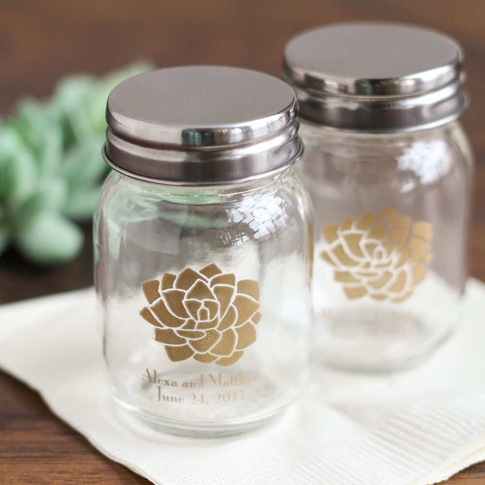 Personalized Succulent Printed Mini Mason Jars