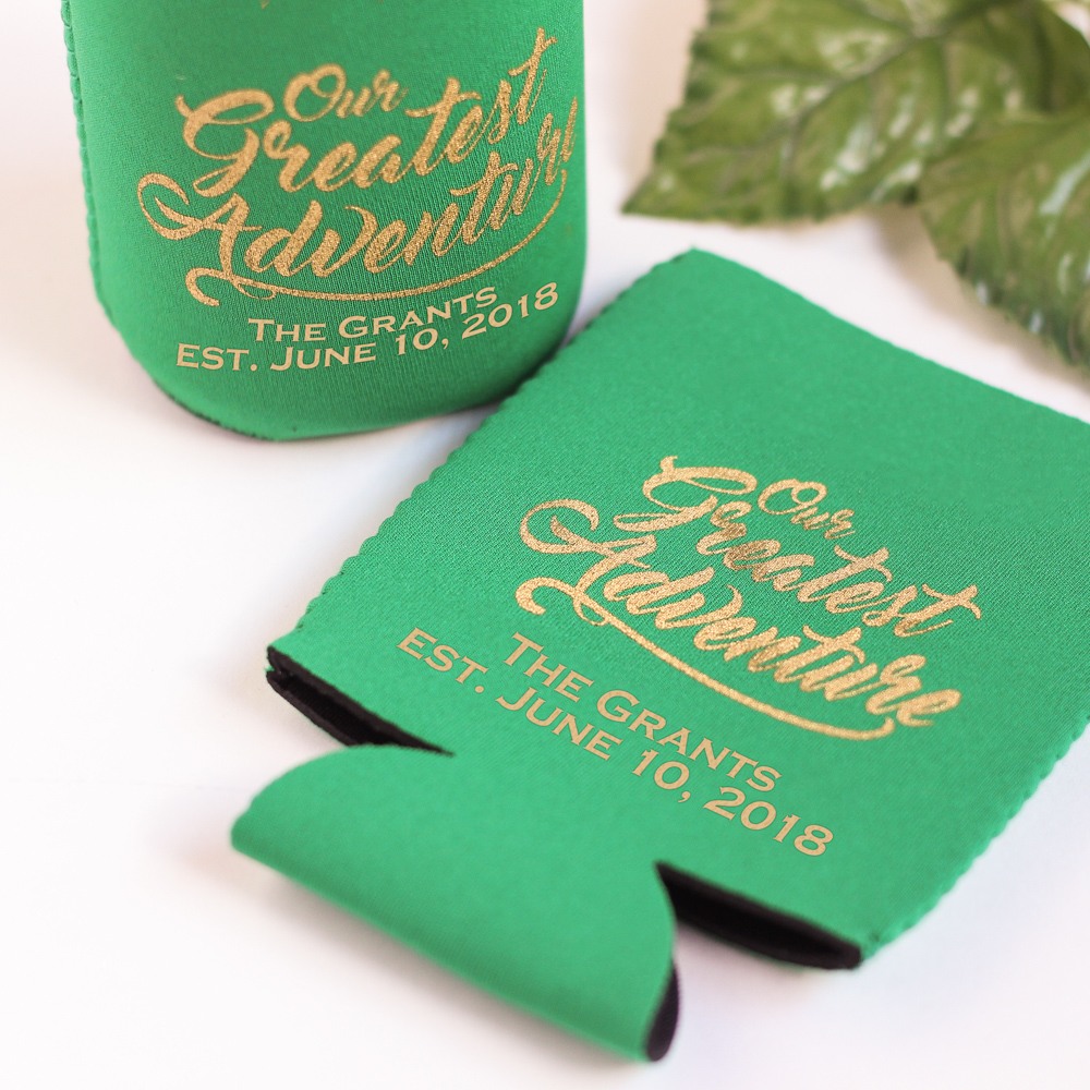 Personalized Greatest Adventure Neoprene Wedding Can Sleeve