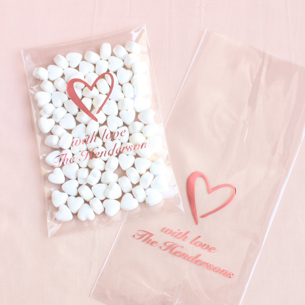 Personalized Heart Wedding Cellophane Bags