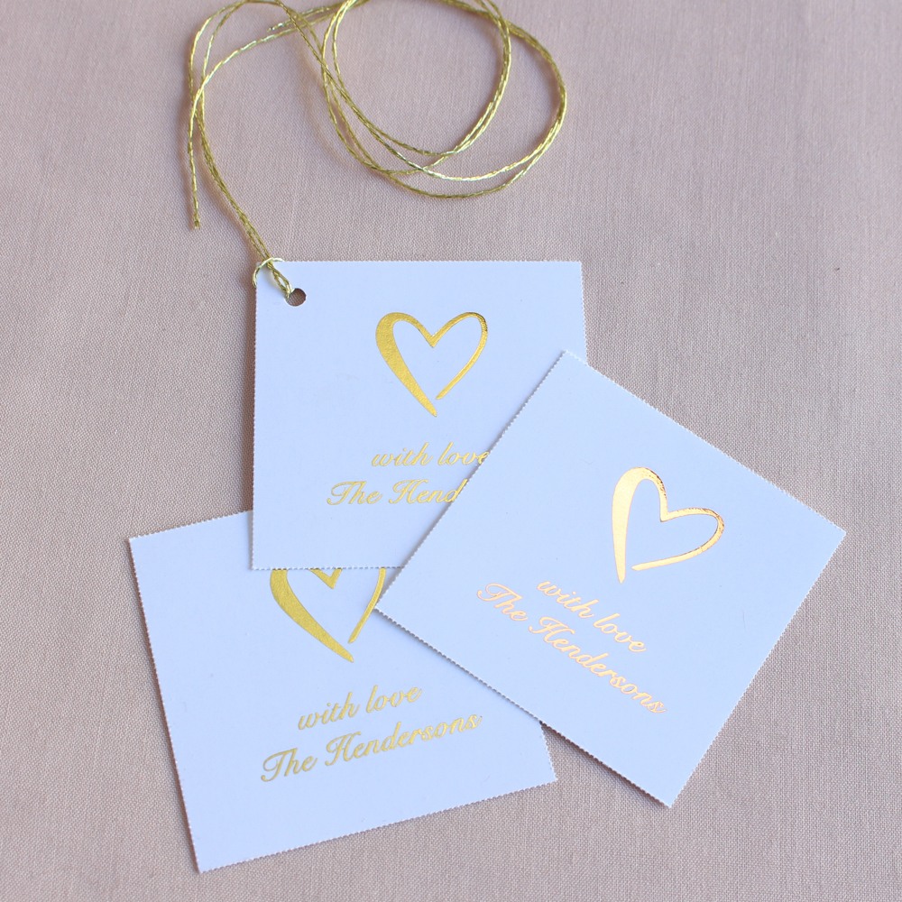 Personalized Heart Metallic Foil Square Tags