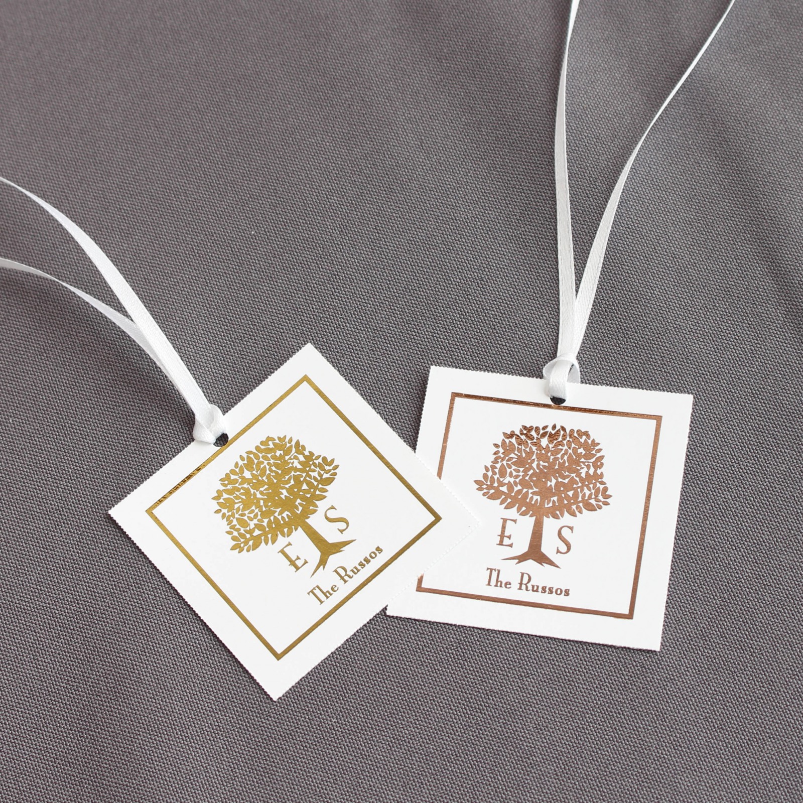 Personalized Wedding Tree  Metallic Foil Square Favor Tags and Labels