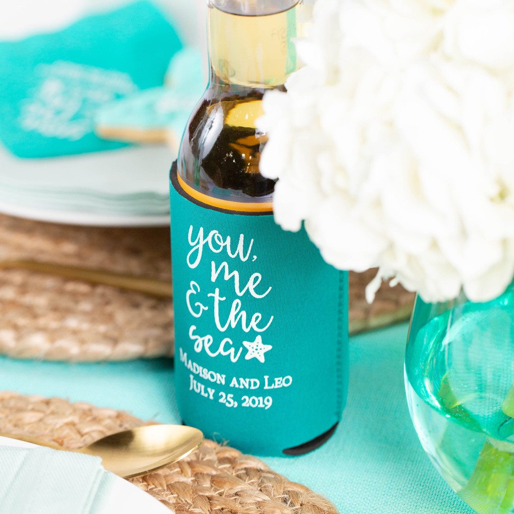 Personalized You Me & the Sea Neoprene Wedding Can Sleeve