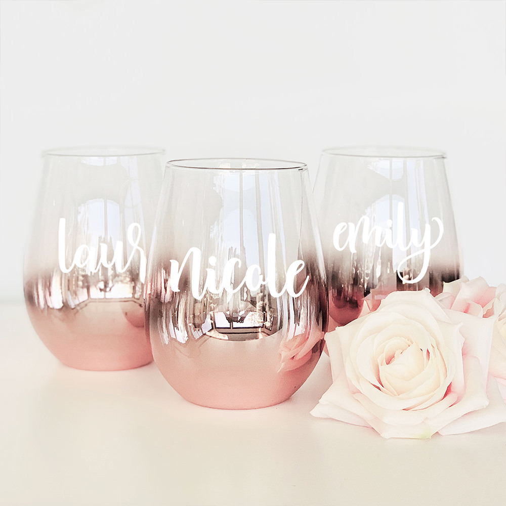 Personalized Rose Gold Stemless Glass 11387