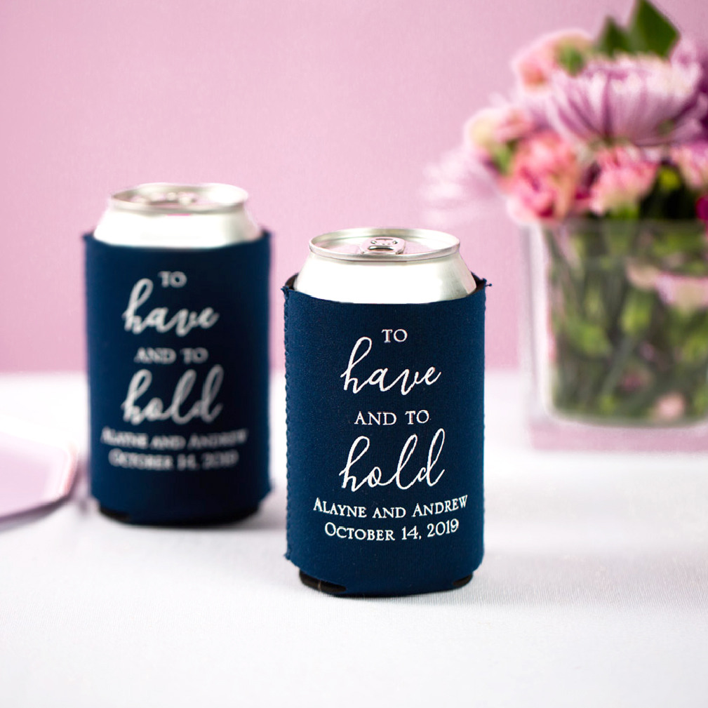 Personalized To Have & To Hold Neoprene Wedding Can Sleeve