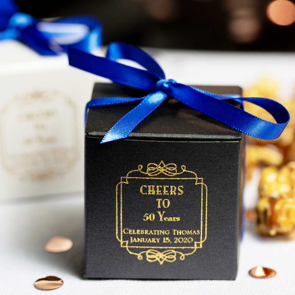 Personalized Vintage Cheers Square Birthday Favor Boxes