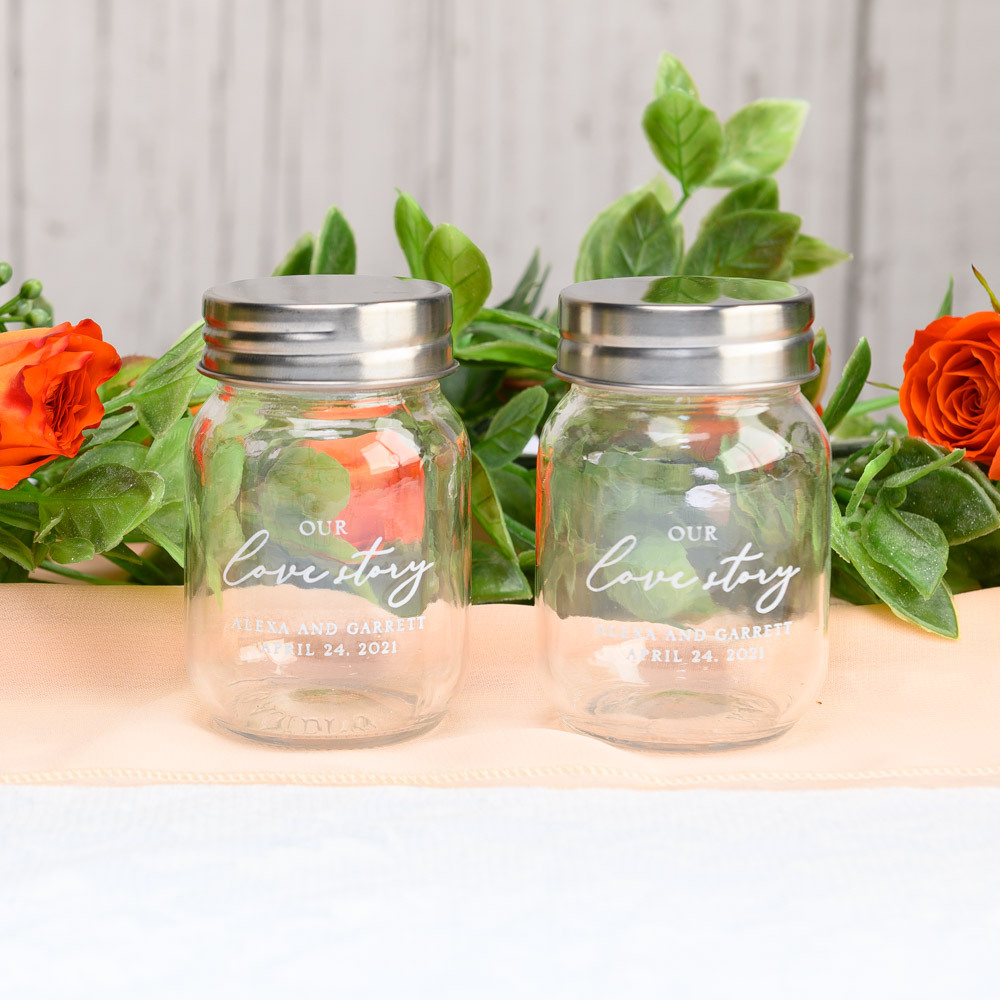 Printed Our Love Story Mini Mason Jars