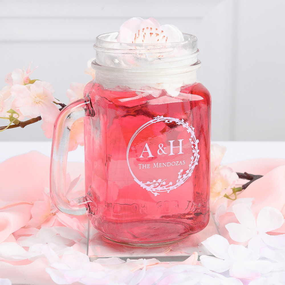 Personalized Cherry Blossom Printed Mason Jar Mug