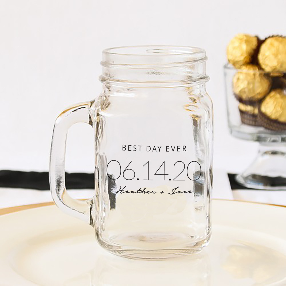 Personalized Wedding Date Printed Mason Jar Mug